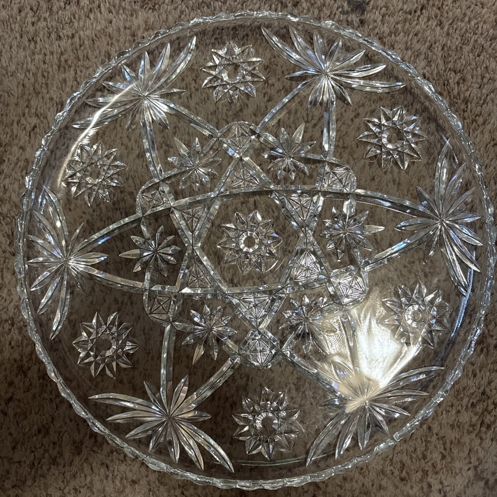 Vintage EAPC Glass MCM Platter Tray~Star Of David~Anchor Hocking 13.5 Dia